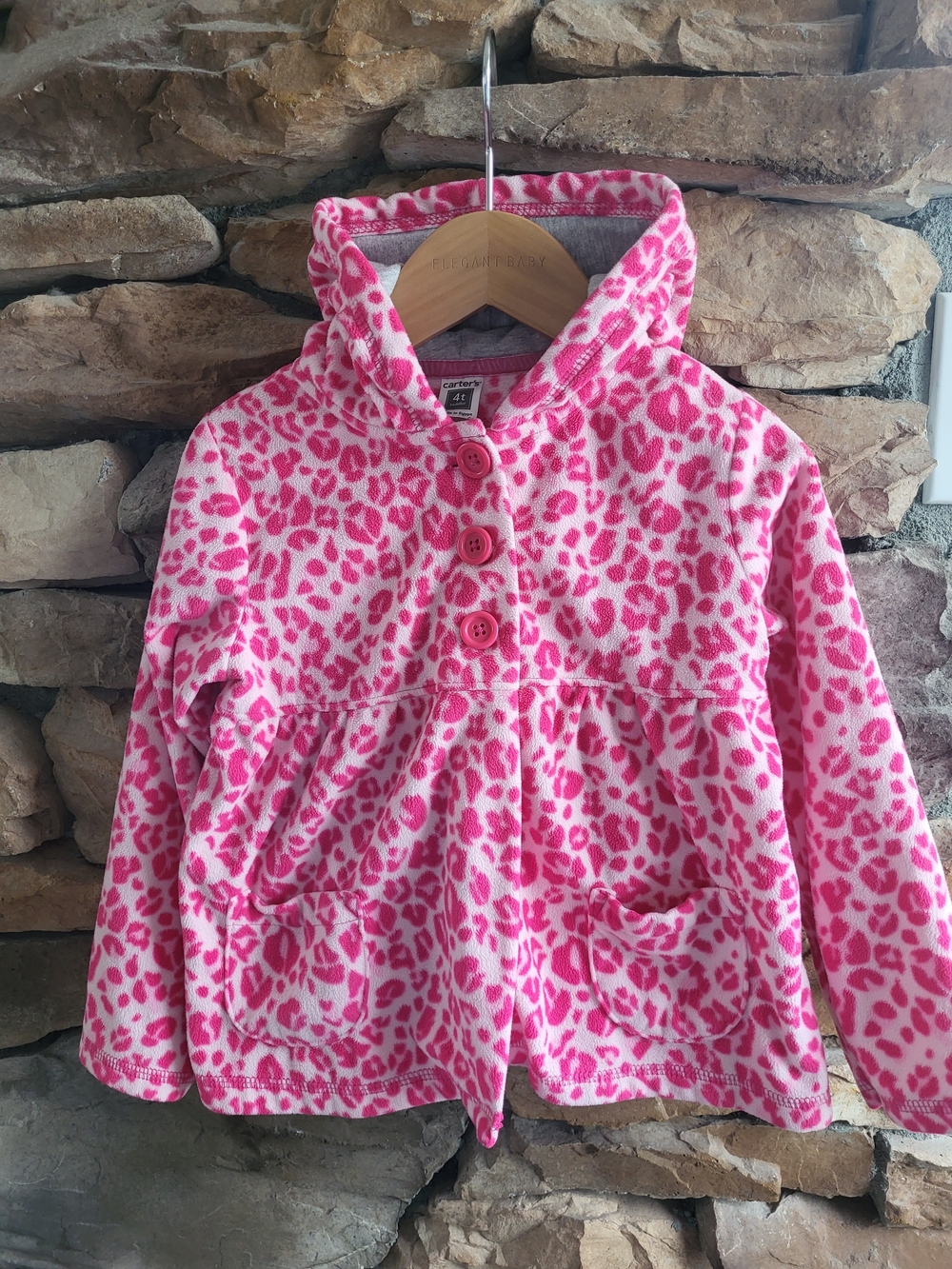 Carter's Hot Pink Leopard Print Hooded Fleece Jacket